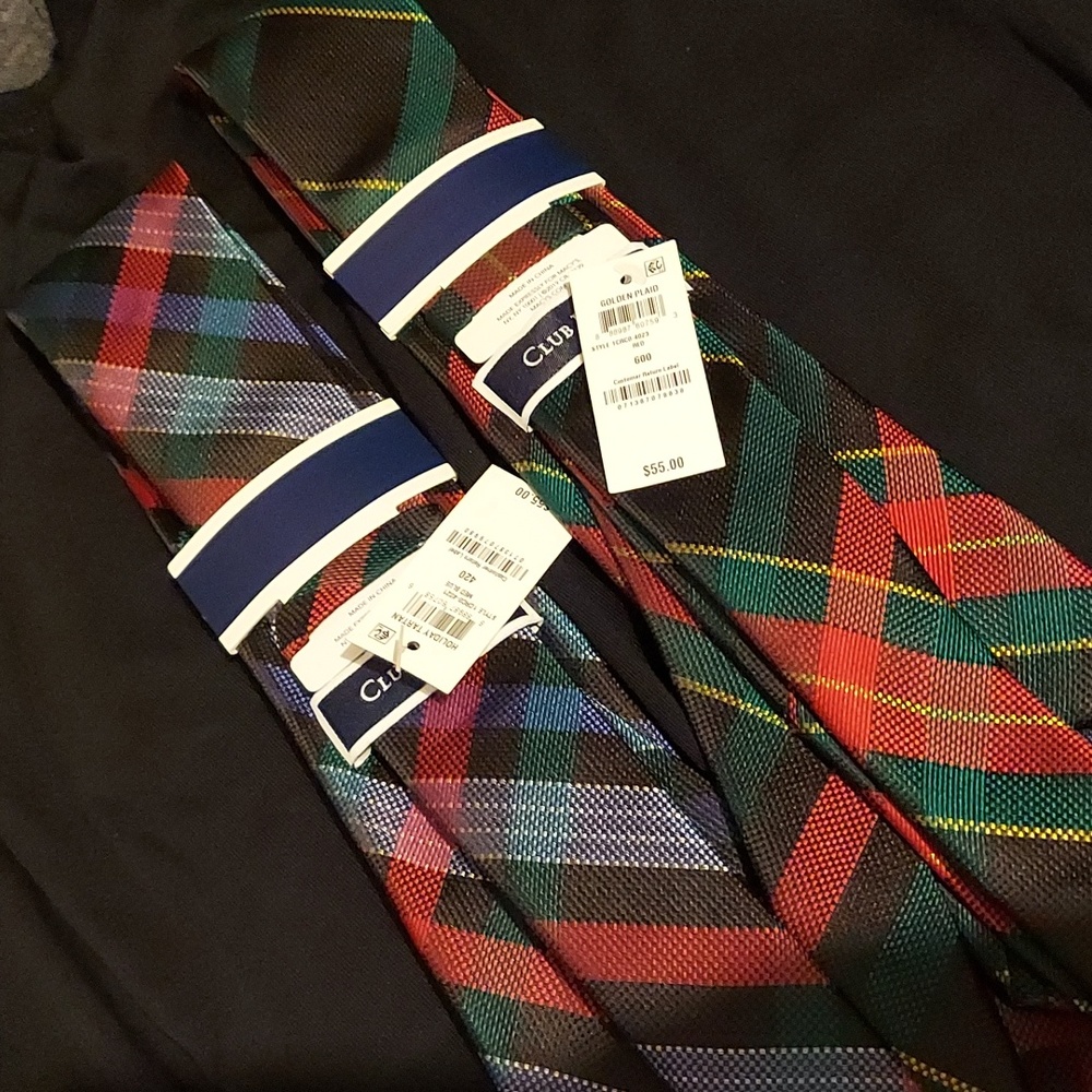 Club Room Men's Classic Holiday Tartan Tie,  Med Blue - Picture 5 of 5
